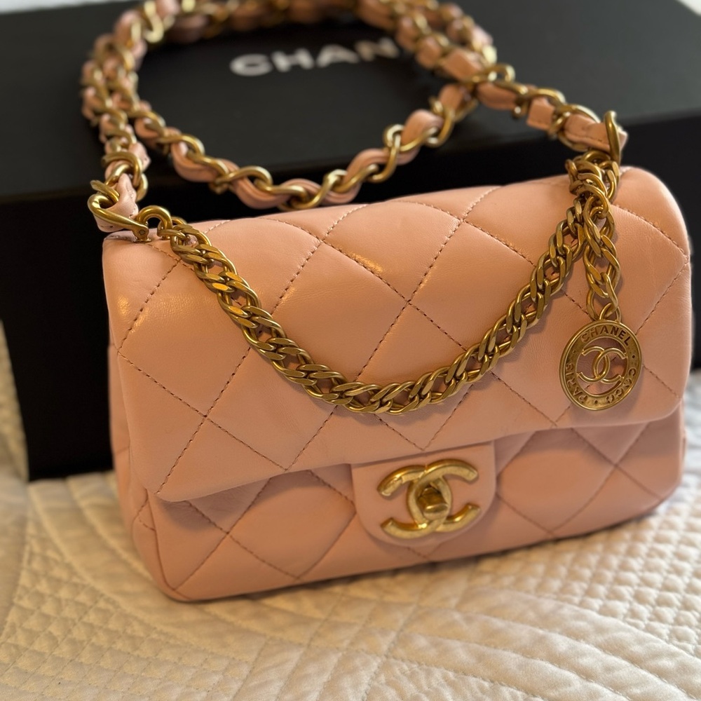 COPY - Really New and Perfect Chanel Pink Quilted Small Flap Bag - Leather Gold…
